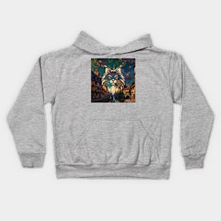 Peaceful French Village Illustration with Hidden Image of a Cat Kids Hoodie